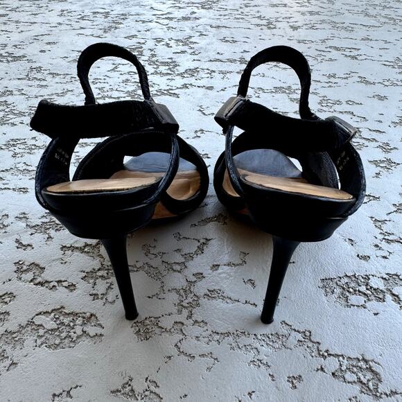 Women's L.A.M.B. Black Kandis Leather Fabric Strappy Heels Slingback Sandals 8M - Picture 4 of 11
